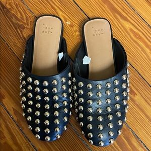a new day Black Faux-Leather Studded Mules